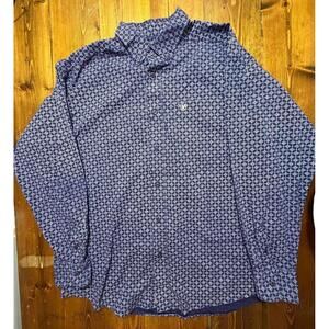Ariat Mens XL Blue Geometric Western Button Down Shirt Long Sleeve